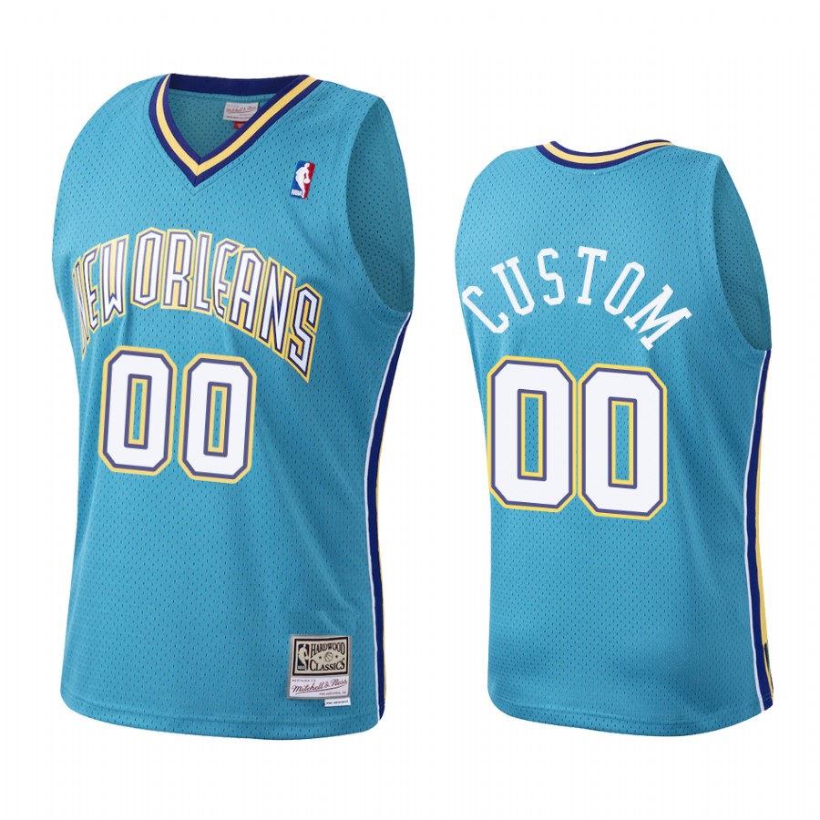 Custom 00 New Orleans Pelicans Throwback Teal Jersey HWC Mesh