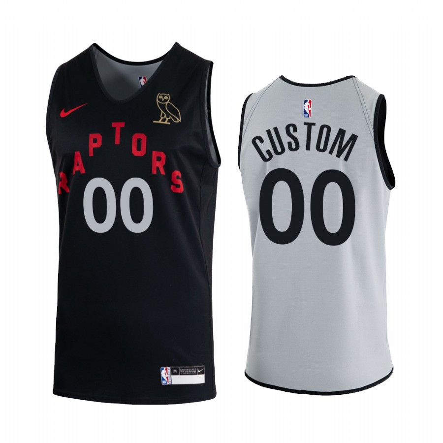 Custom 2020 Raptors x OVO #00 Black Gray Reversible Practice Jersey