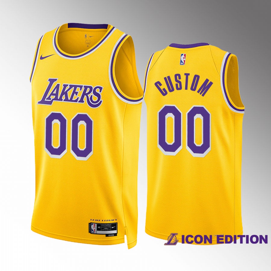 Custom 2022-23 Los Angeles Lakers Gold #00 Icon Edition Jersey Swingman