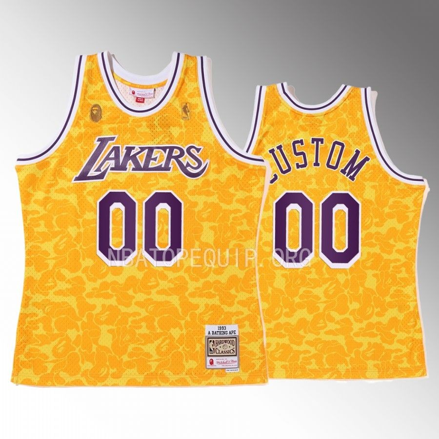 Custom 2022 BAPE Los Angeles Lakers Jersey Camo Tanktop Gold Men's jersey