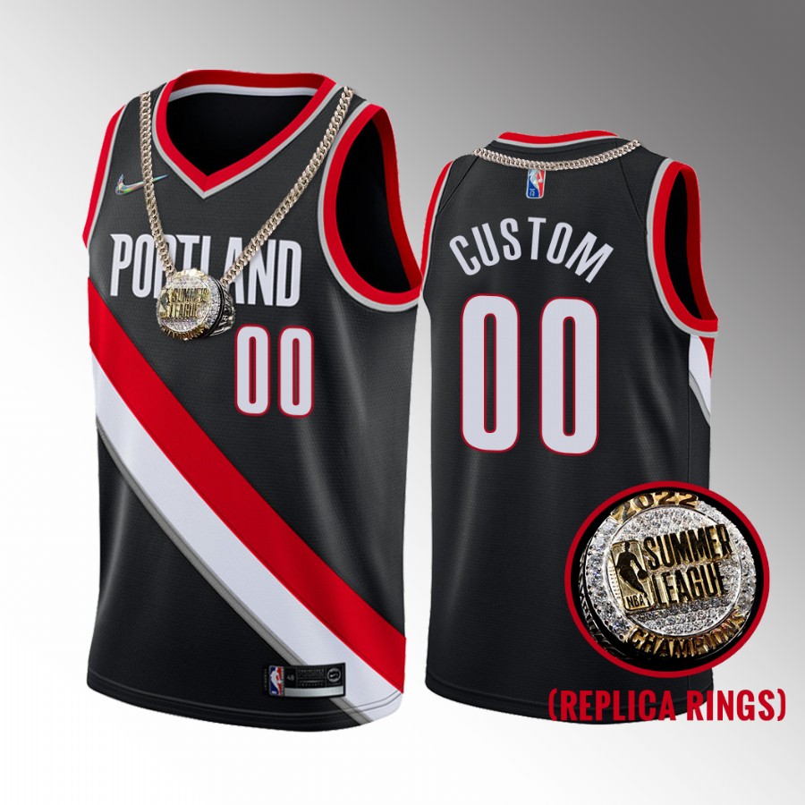 Custom 2022 Summer League Champs Portland Trail Blazers #00 Black Jersey  Ring