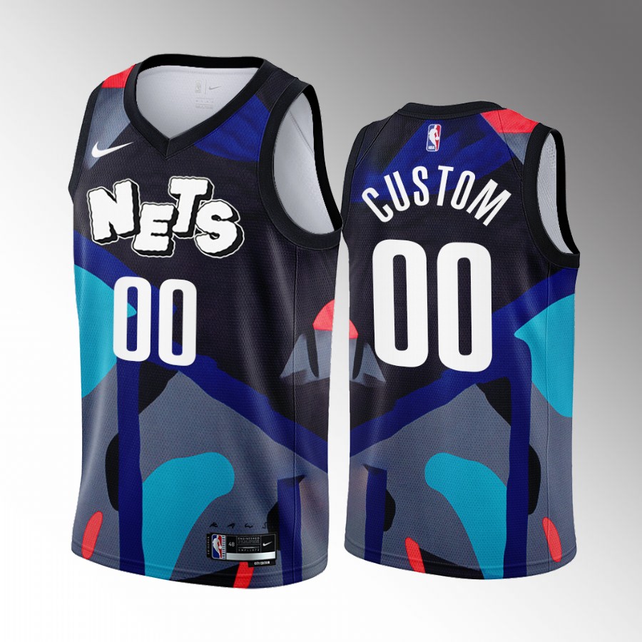 Custom 2023-24 Brooklyn Nets Black #00 City Edition Jersey KAWS
