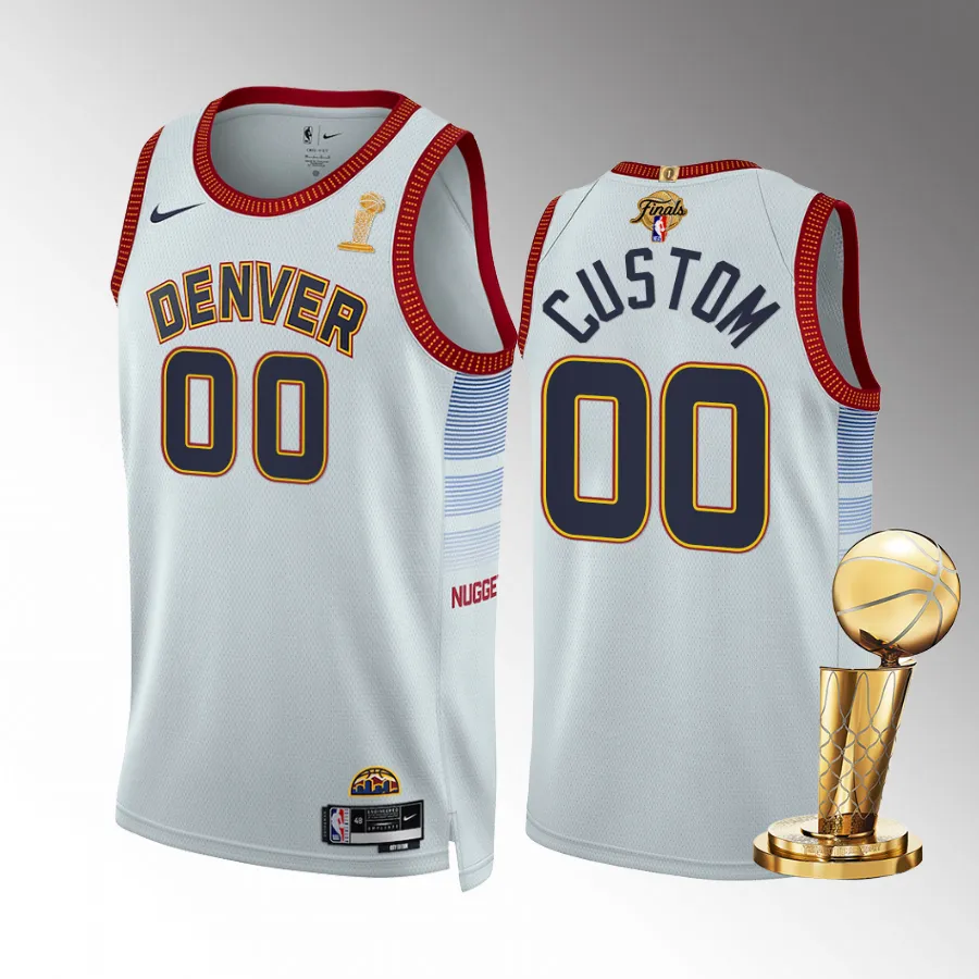 Custom 2023 NBA Finals Champions Denver Nuggets White #00 Jersey City Edition
