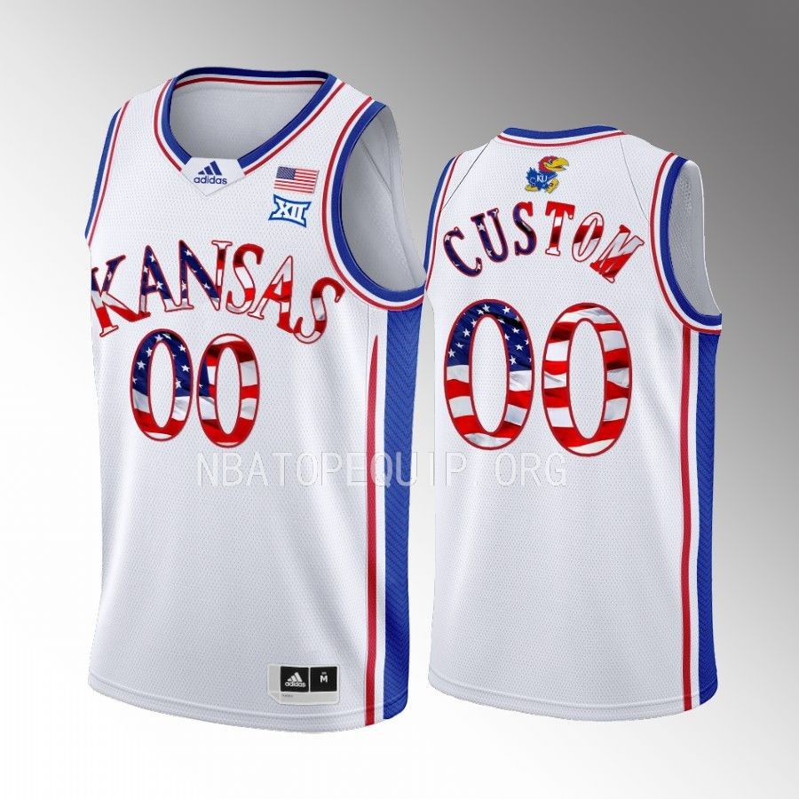 Custom 2023 Stars and Stripes Kansas Jayhawks #00 White Jersey