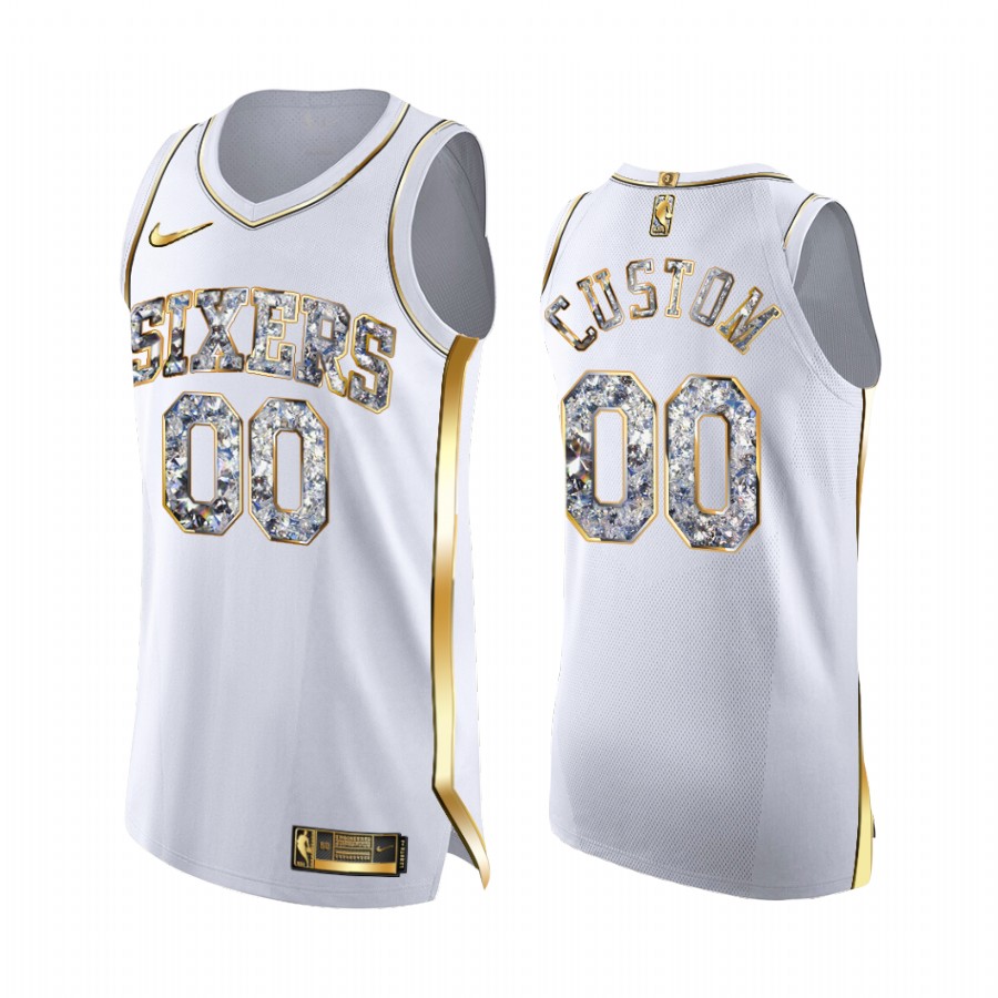 Custom 76ers #00 2022 NBA Playoffs Jersey White Diamond Edition