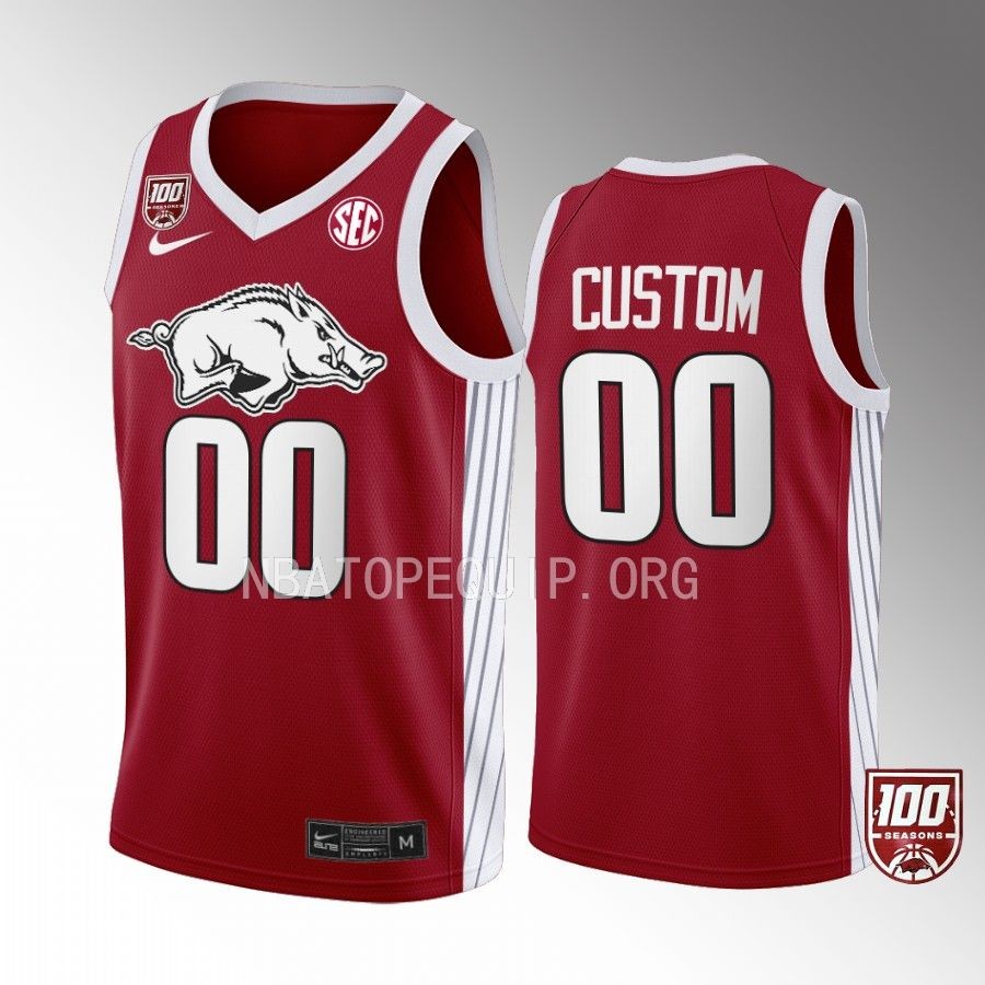 Custom Arkansas Razorbacks Red Jersey 2022-23 100 Season College