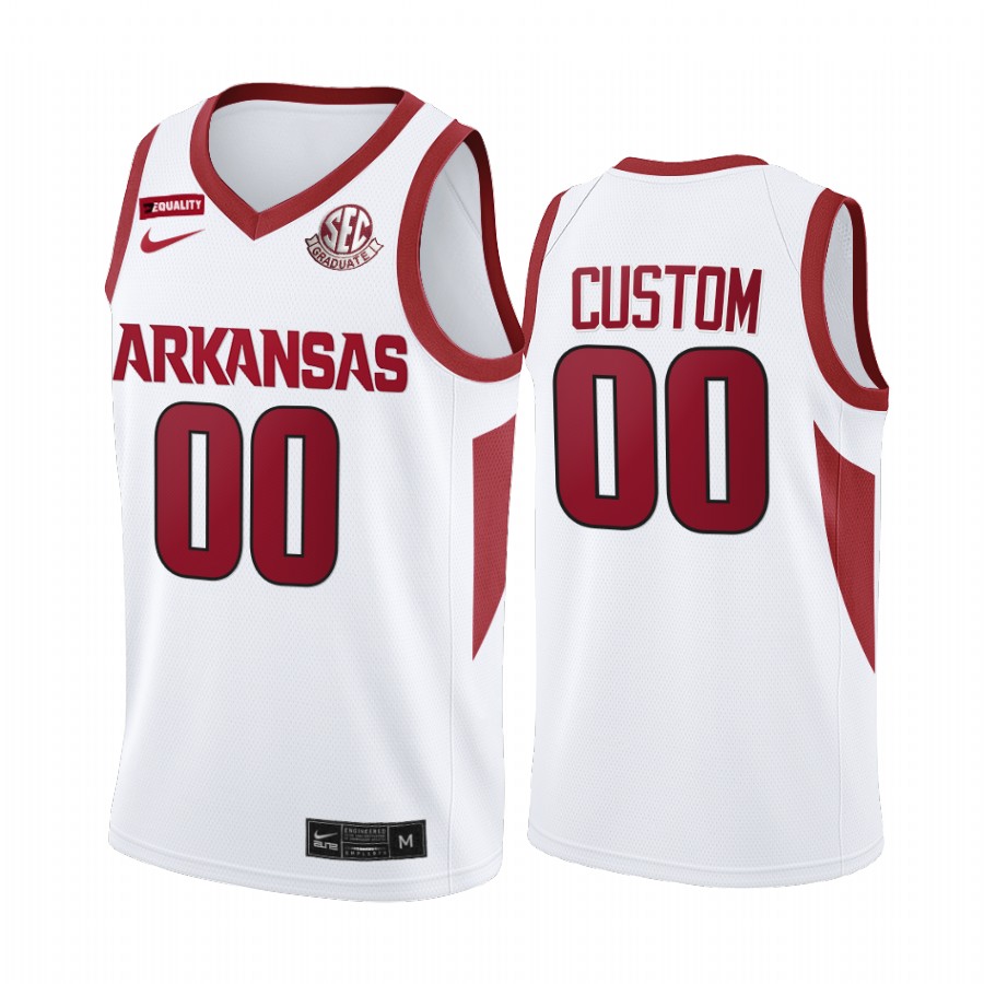 Custom Arkansas Razorbacks White Jersey 2022 SEC Graduate Patch College