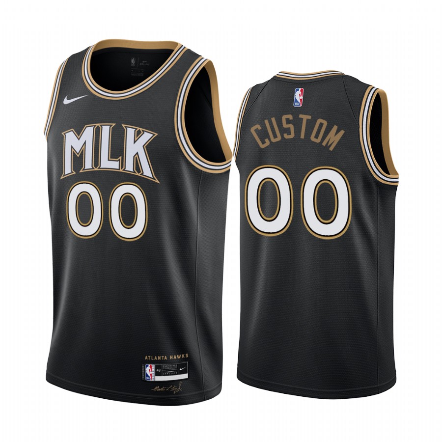 Custom Atlanta Hawks 2020-21 Black MLK City Jersey honor Dr. King