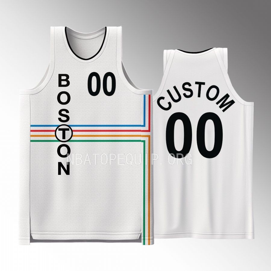 Custom Boston Celtics White #00 Jersey Drop The T Fashion