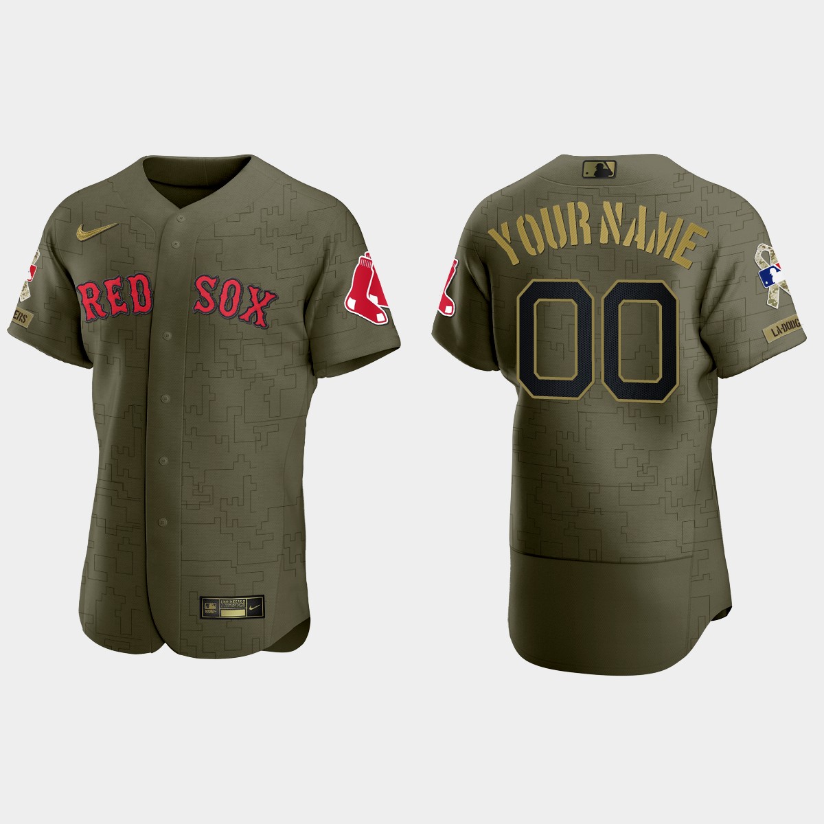 Custom Boston Red Sox 2021 Salute to Service Digital Camo Jersey - Green