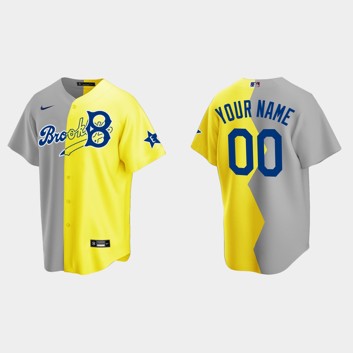Custom Brooklyn Dodgers 2022 Celebrity Softball Game Split Jersey - Gray Yellow