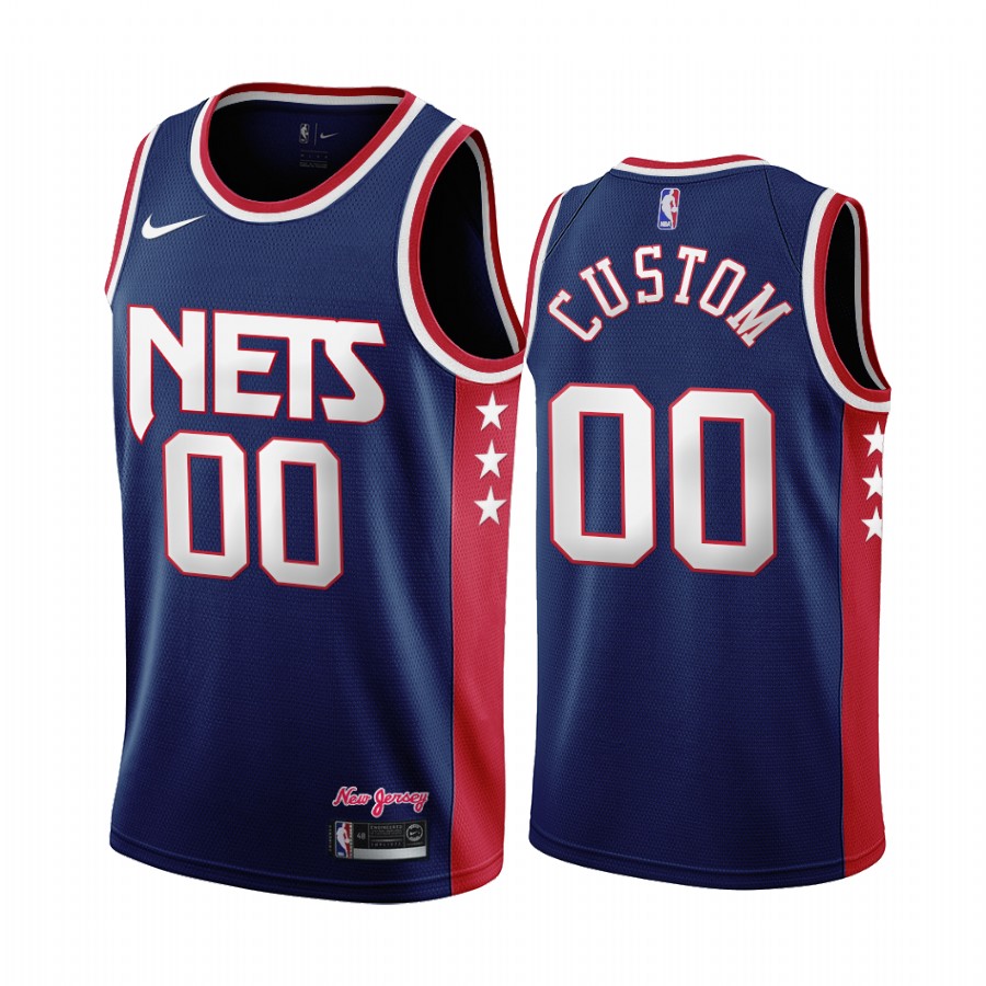 Custom Brooklyn Nets 2021-22 City Edition Navy #00 Jersey Throwback 90s Wordmark