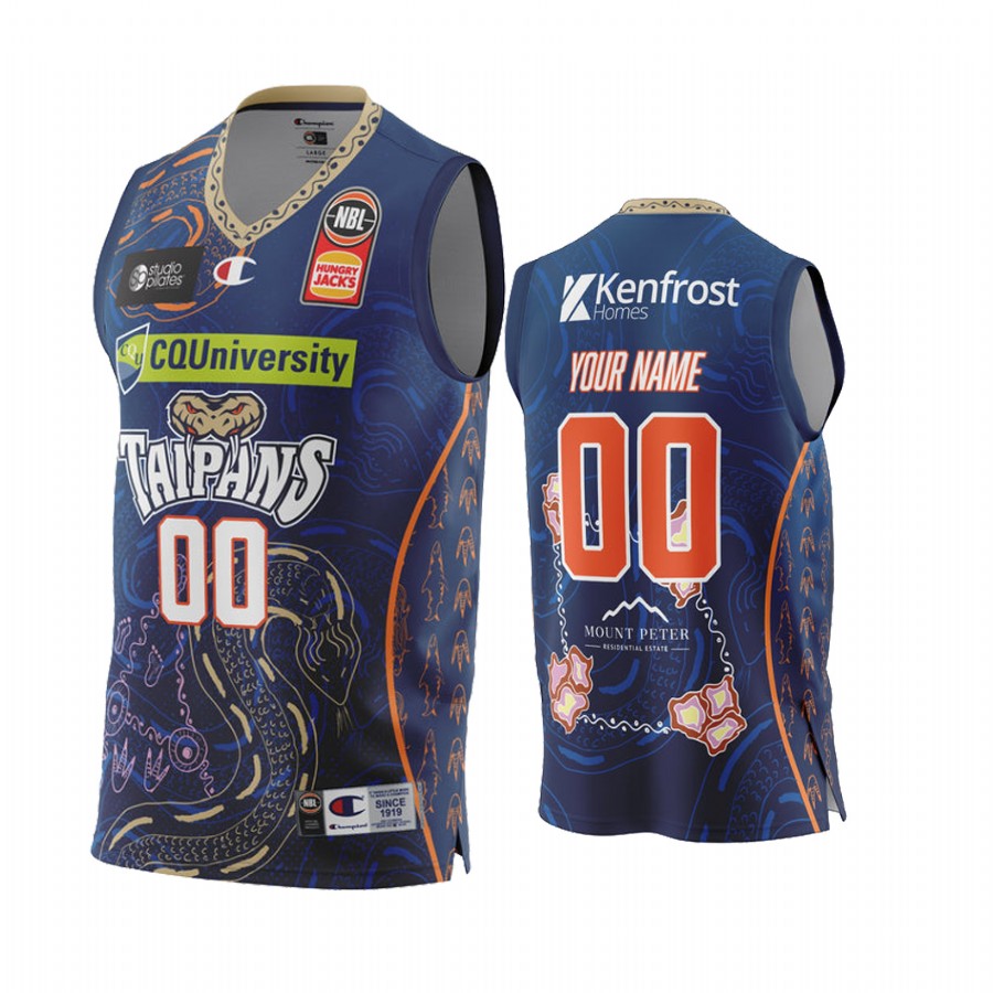 Custom Cairns Taipans NBL Indigenous Round 2022 Jersey #00 Blue Special Edition Uniform