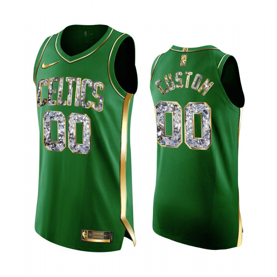 Custom Celtics #00 2022 NBA Playoffs Jersey Green Diamond Edition