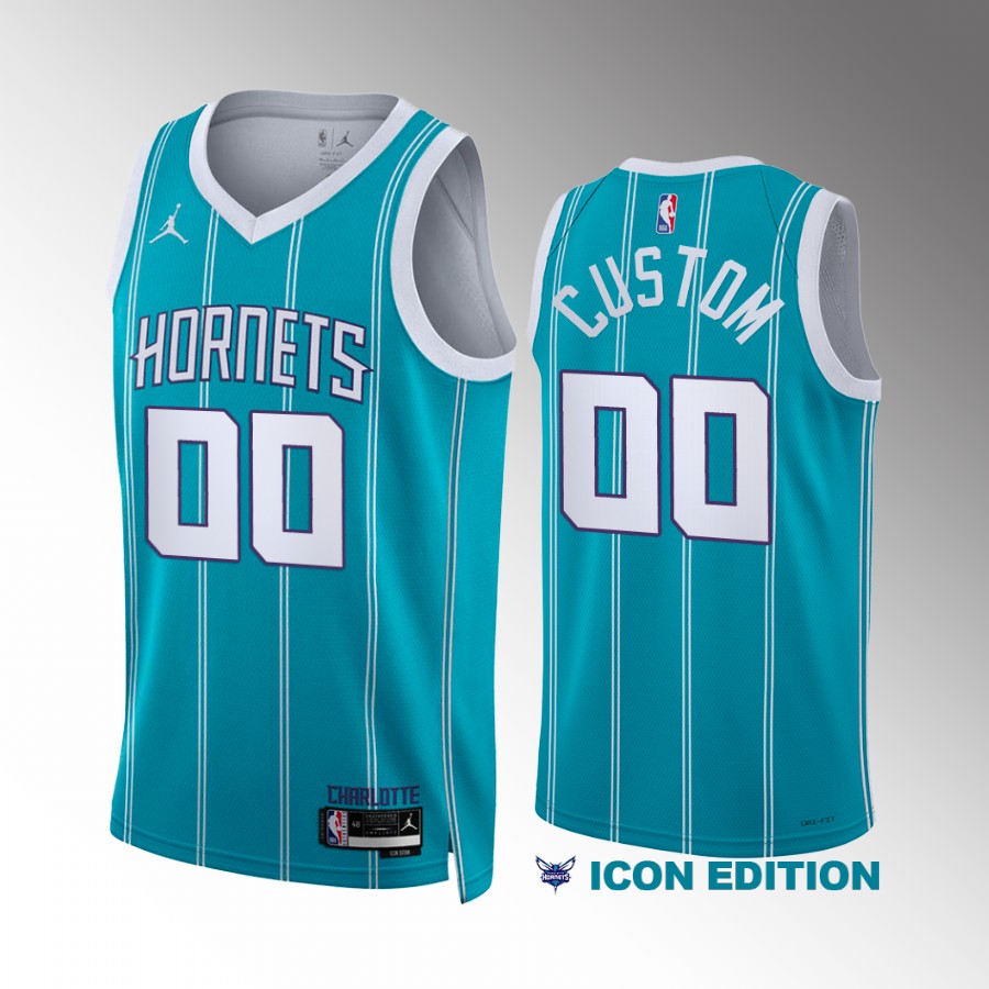 Custom Charlotte Hornets #00 Teal Jersey 2022-23 Icon Edition Swingman