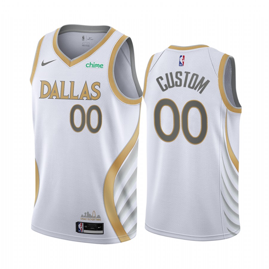 Custom Dallas Mavericks White City Edition Gold silver logo 2020-21 Jersey