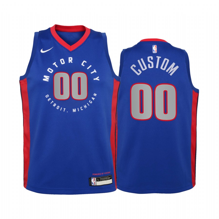 Custom Detroit Pistons 2020-21 City Blue Youth Jersey - New Uniform