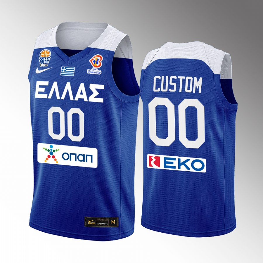 custom Greece Team FIBA  World Cup 2022 Blue Jersey European Qualifiers #00