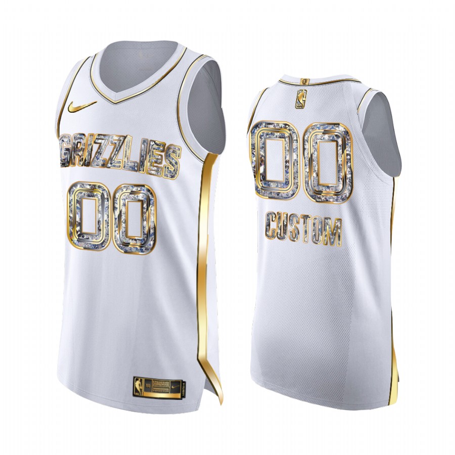 custom Grizzlies #00 2022 NBA Playoffs Jersey White Diamond Edition