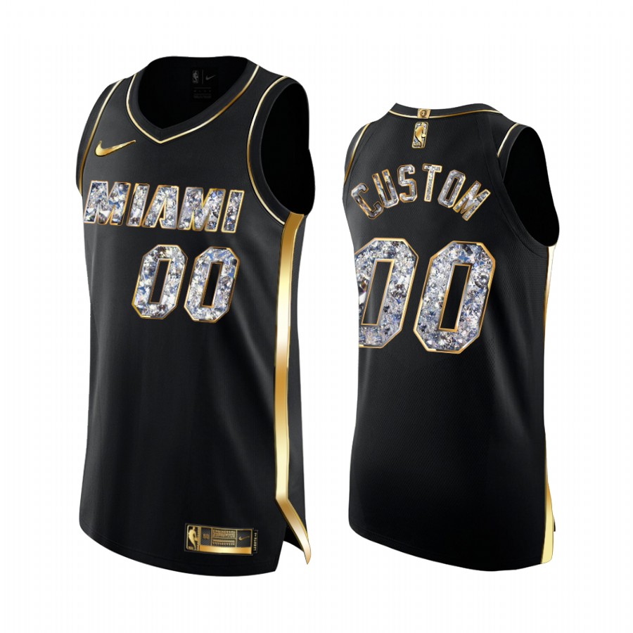 Custom Heat #00 2022 NBA Playoffs Jersey Black Golden Diamond Edition