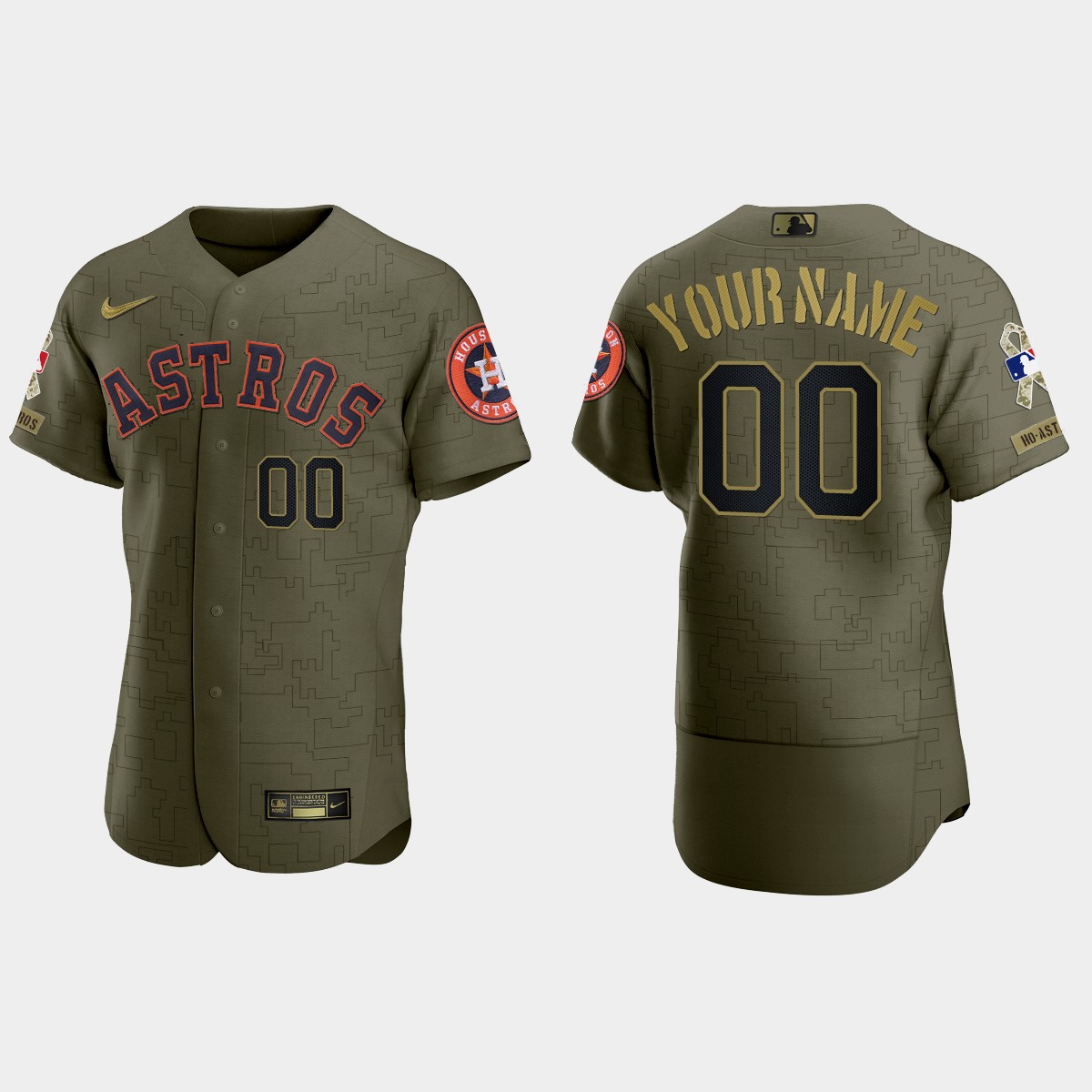Custom Houston Astros 2021 Salute to Service Digital Camo Jersey - Green