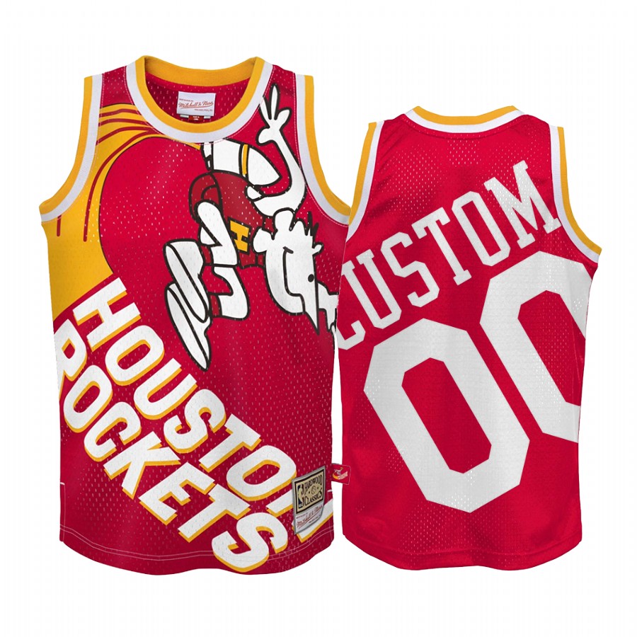 Custom Houston Rockets Hardwood Classics Red Big Face2.0 Men Jersey