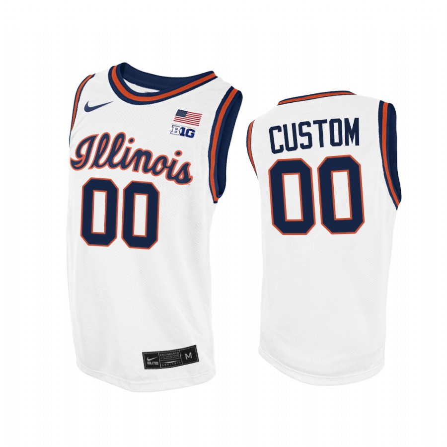 Custom Illinois Fighting Illini White Jersey 2021 Throwback College