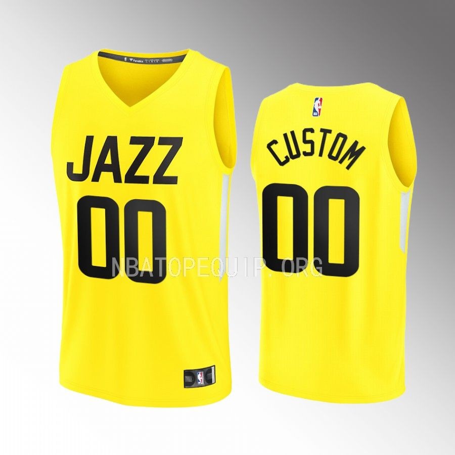 Custom Jazz #00 Yellow Jersey Fast Break Fastbreak 2022-23 Icon Edition