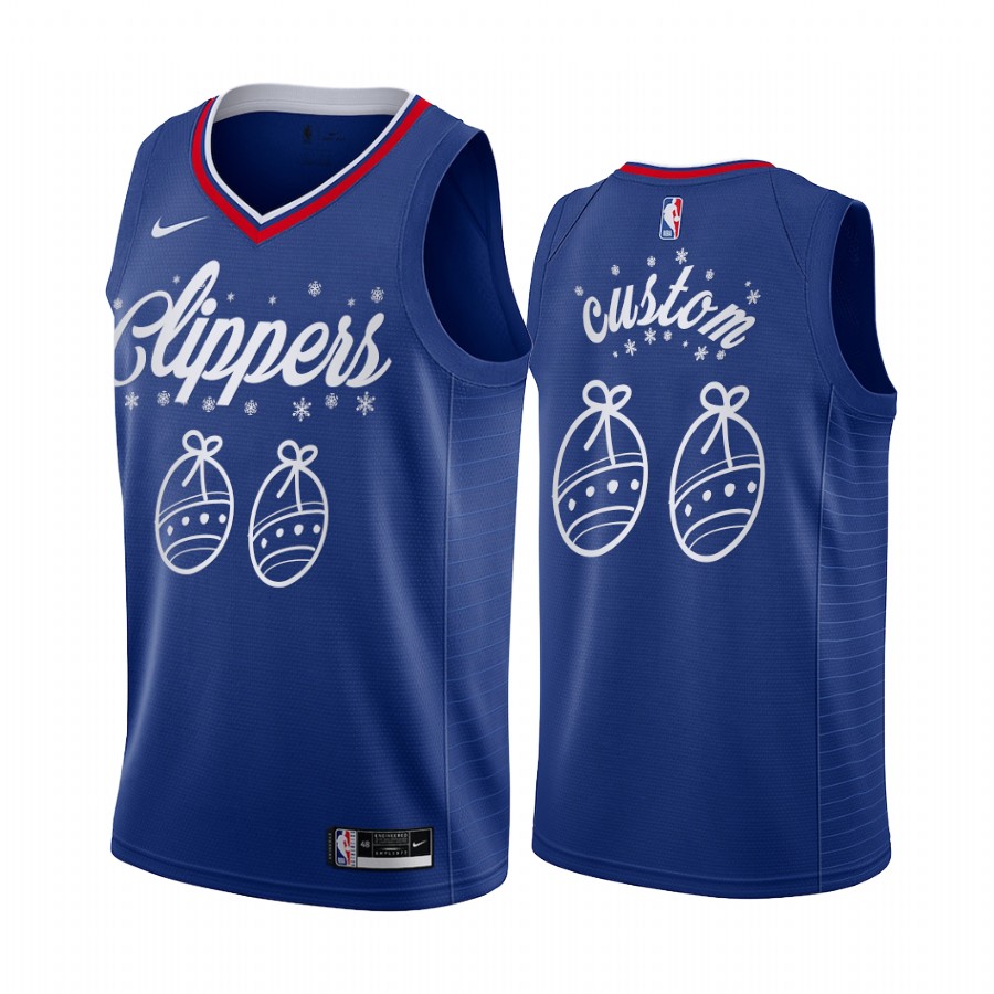 Custom LA Clippers 2020 Christmas Night Blue Jersey Festive Special Edition