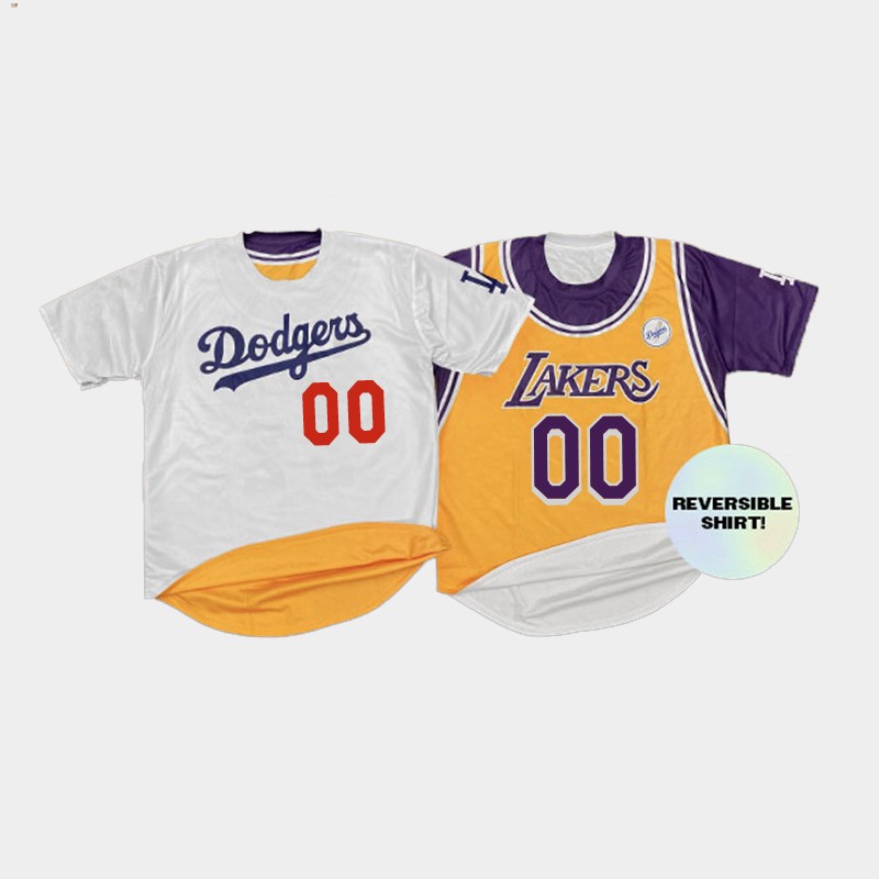 Custom LA Lakers/Dodgers Reversible Shirt jersey Lakers Night 8-24 Gold White