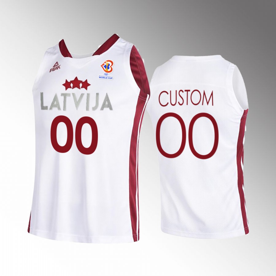 Custom Latvia  2023 FIBA World Cup White Jersey Home #00