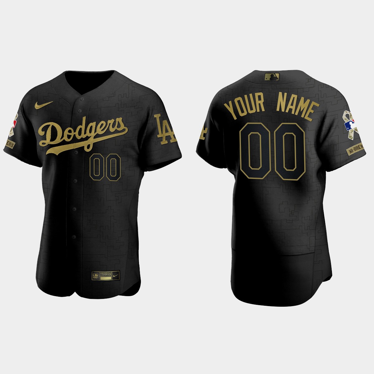 Custom Los Angeles Dodgers 2021 Salute to Service Jersey - All Black