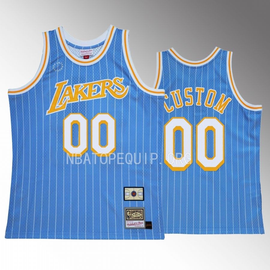 Custom Los Angeles Lakers #00 Mitchell Ness x Uninterrupted Jersey Blue Throwback Men
