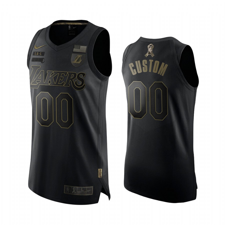Custom Los Angeles Lakers 2020 Salute To Service Black Limited Jersey