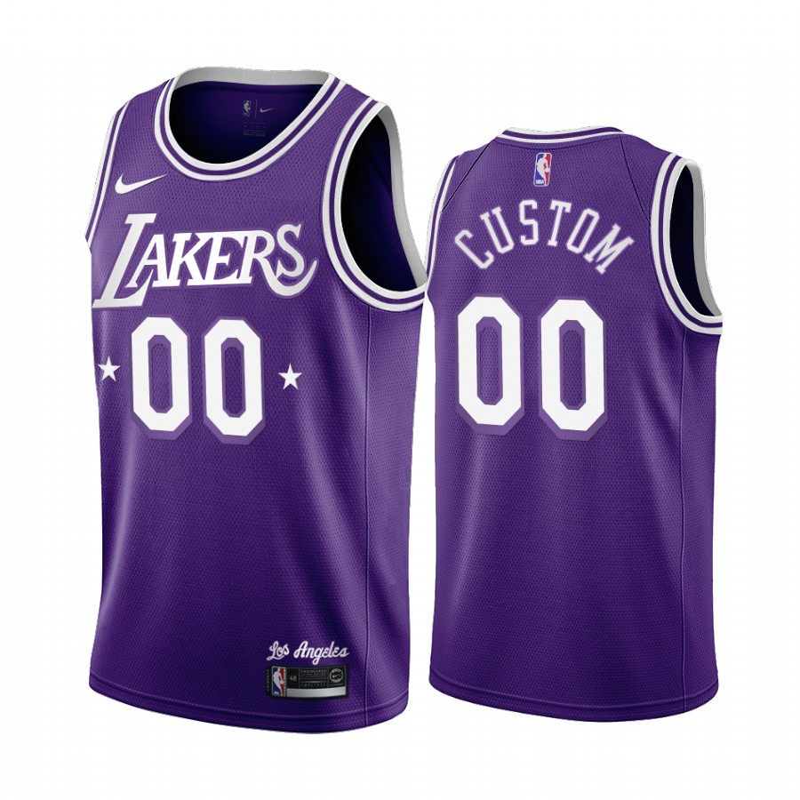 Custom Los Angeles Lakers 2021-22 City Edition Purple #00 Jersey Throwback 60s
