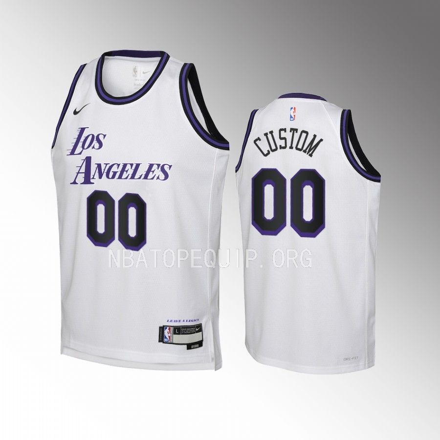 Custom Los Angeles Lakers Youth White City Edition Jersey Swingman