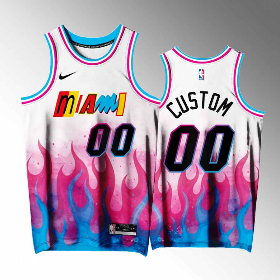 Custom Miami Heat White #00 Jersey Mashup Flames Exclusive Edition
