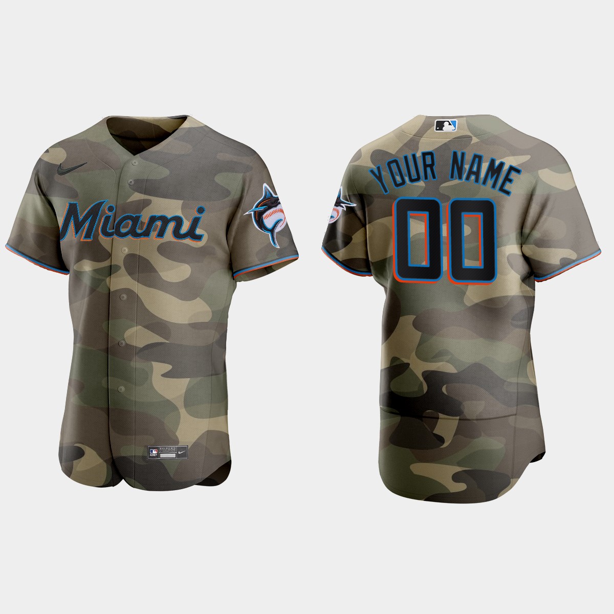Custom Miami Marlins 2021 National Armed Forces Day Jersey - Camo