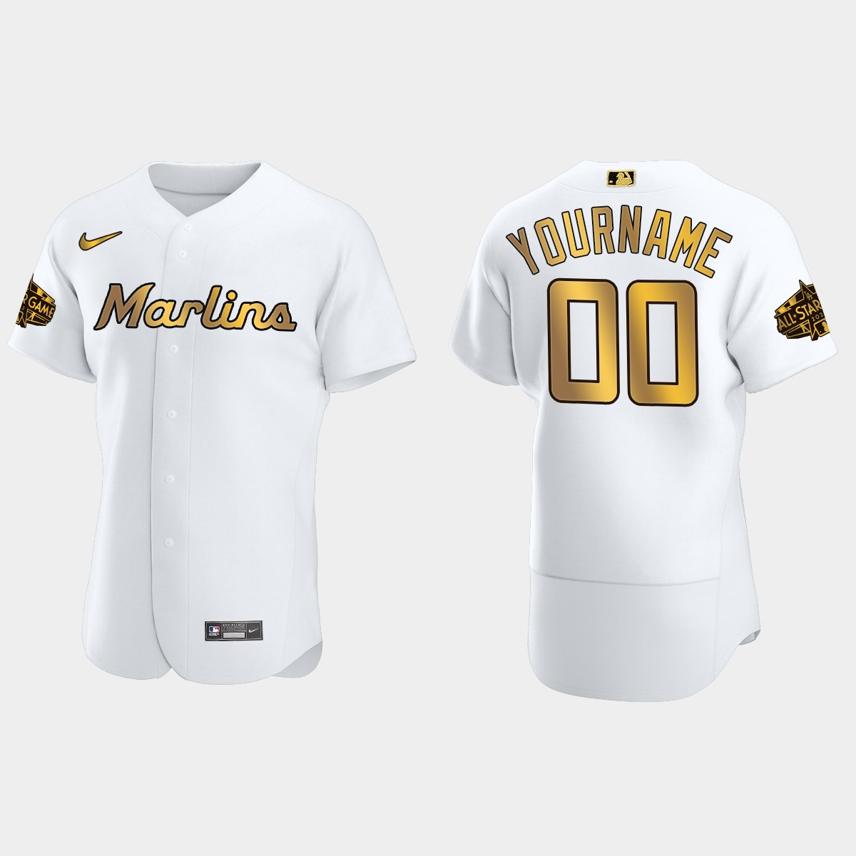 Custom Miami Marlins 2022 MLB All-Star Game Jersey - White Gold