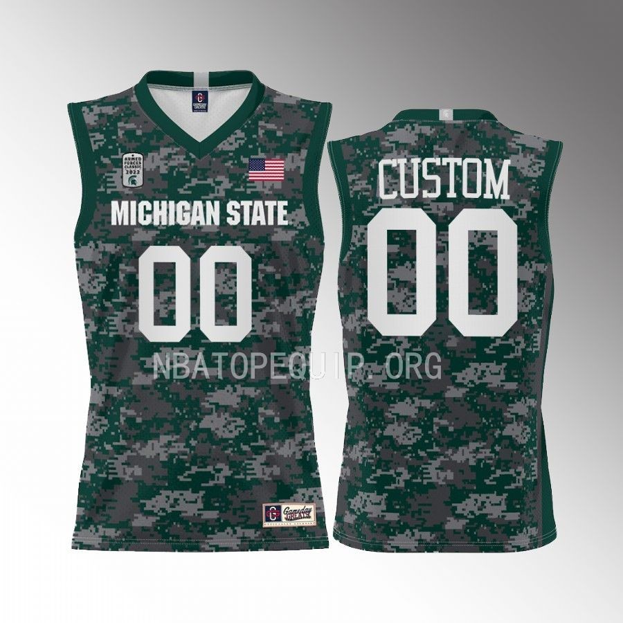 custom Michigan State Spartans Green Jersey 2022 Armed Forces Carrier Classic Game