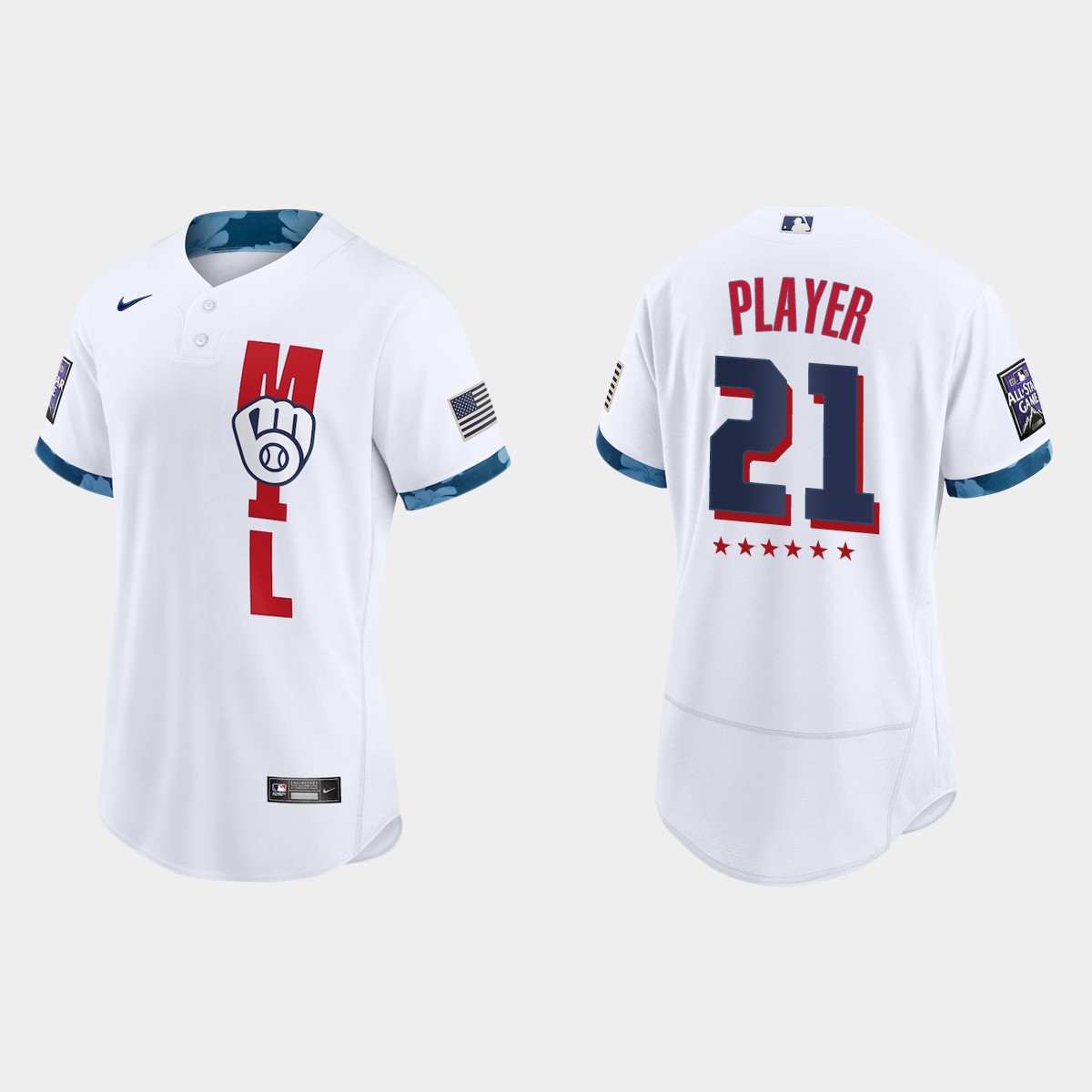 Custom Milwaukee Brewers 2021 MLB All-Star Game Jersey - White