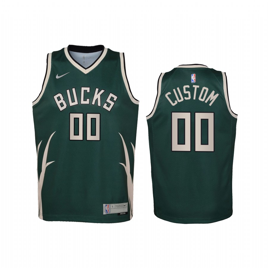 Custom Milwaukee Bucks 2021 Earned Edition Green Youth Jersey - Swingman