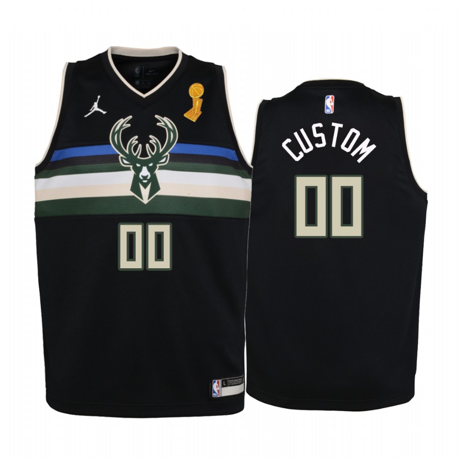 Custom Milwaukee Bucks Black 2021 NBA Finals Champions Youth Jersey