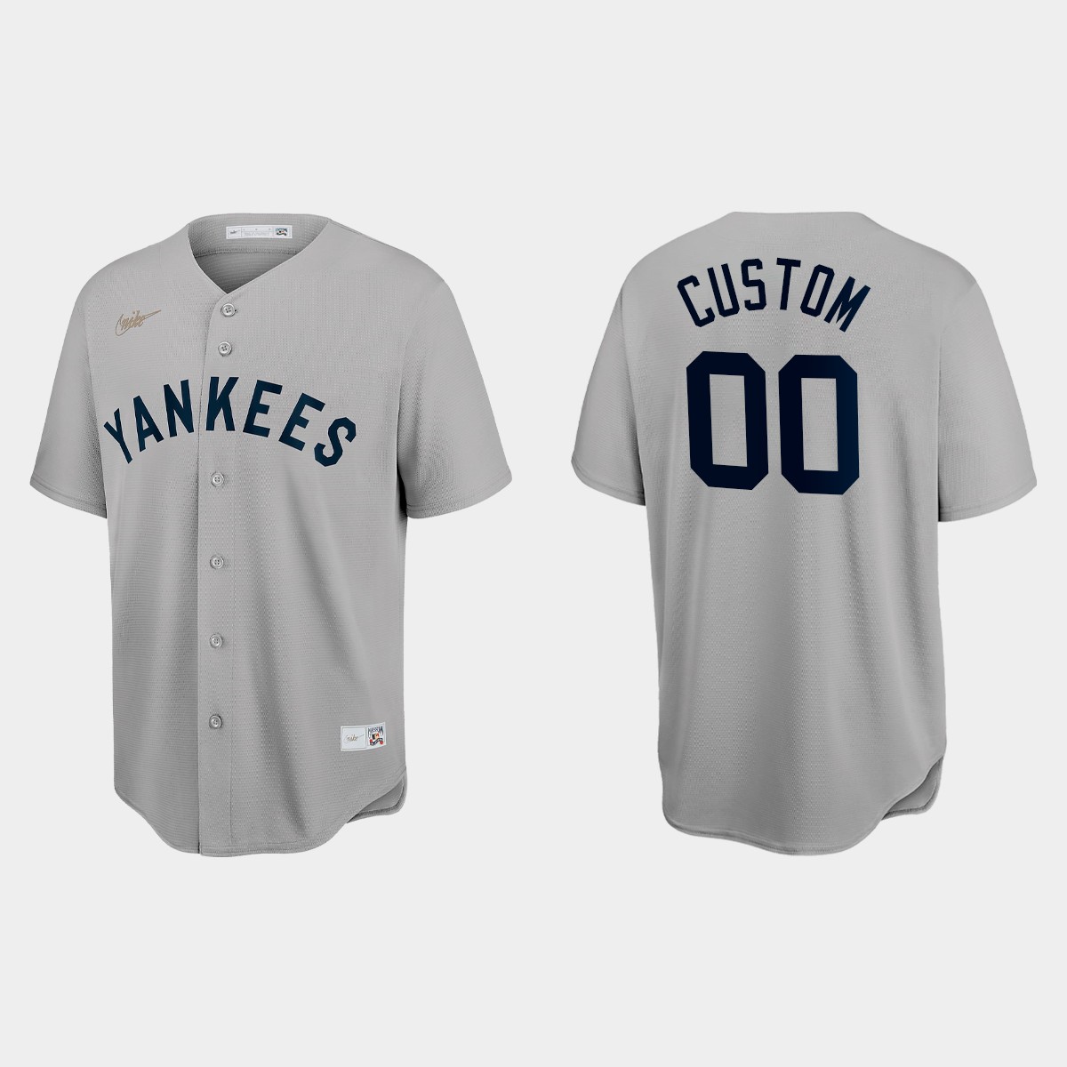 Custom New York Yankees Cooperstown Throwback Jersey - Gray