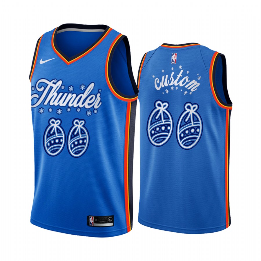 Custom Oklahoma City Thunder 2020 Christmas Night Blue Jersey Festive Special Edition