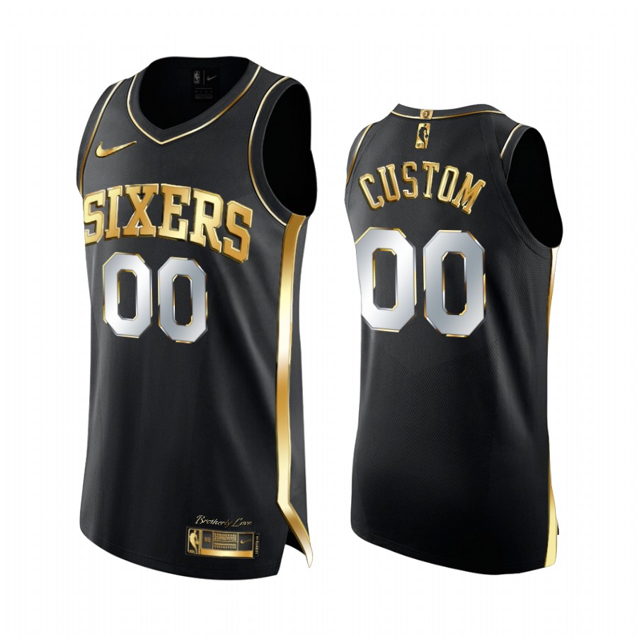 Custom Philadelphia 76ers 2020-21 Black Golden Edition Jersey 3X Champs