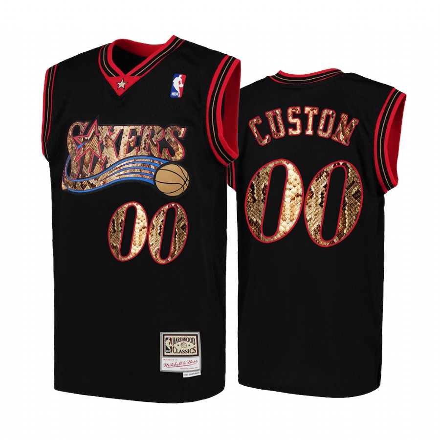 Custom Philadelphia 76ers Black Python Skin Jersey 2021 Exclusive Edition
