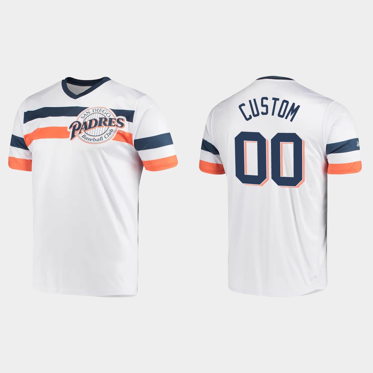 Custom San Diego Padres Cooperstown Collection V-Neck Jersey - White