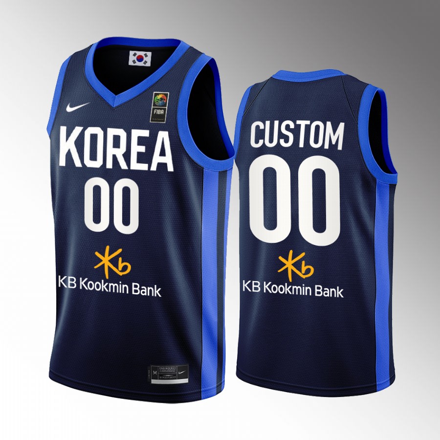 Custom South Korea 2022 FIBA  World Cup Blue Jersey Away #00