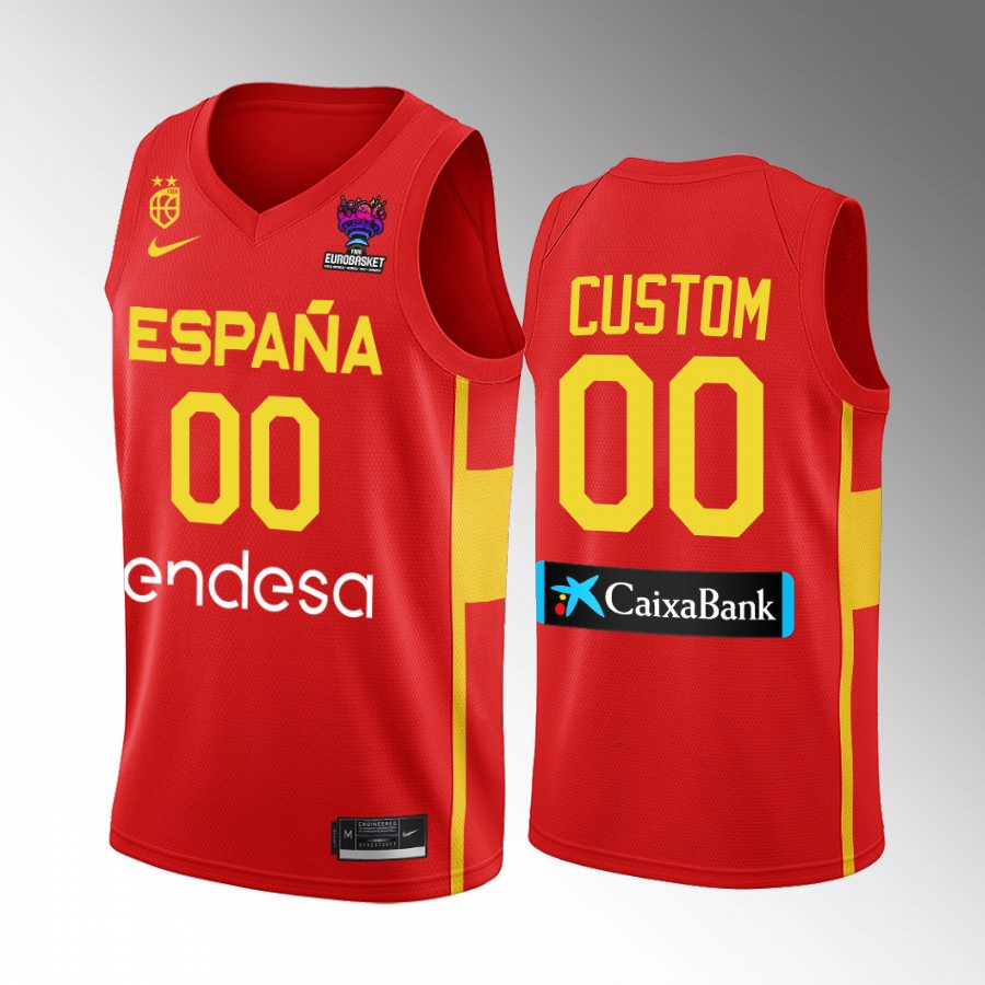 Custom Spain 2022 FIBA EuroBasket Final Red Jersey Away #00